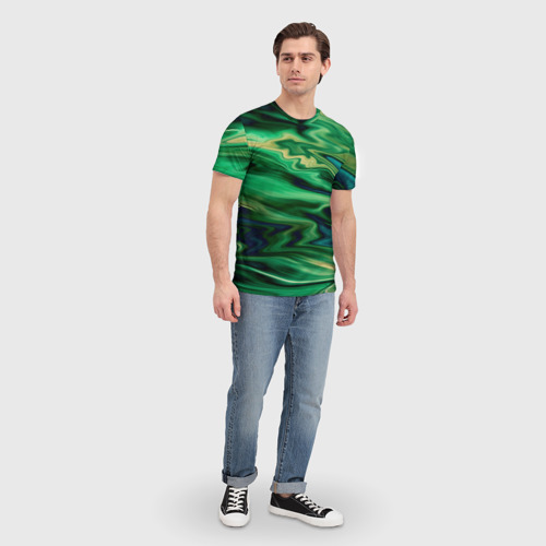 Мужская футболка 3D с принтом Абстрактный узор в желто - зеленых тонах, вид сбоку #3
