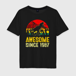 Мужская футболка хлопок Oversize Потрясающий динозавр с 1987 года