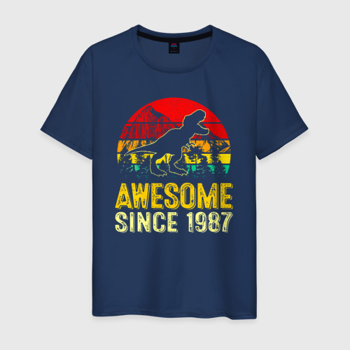 Мужская футболка хлопок Потрясающий динозавр с 1987 года, цвет темно-синий