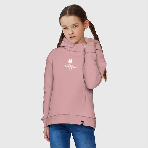 Детское худи Oversize хлопок Stray ровный логотип, цвет пыльно-розовый - фото 3