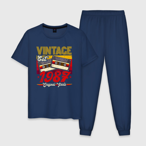 Мужская пижама хлопок Винтаж 1987 аудиокассеты, цвет темно-синий