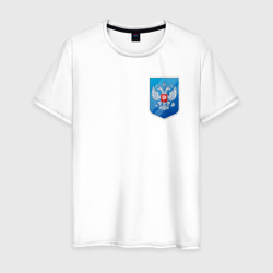 Синий герб России – Мужская футболка хлопок с принтом купить со скидкой в -20%