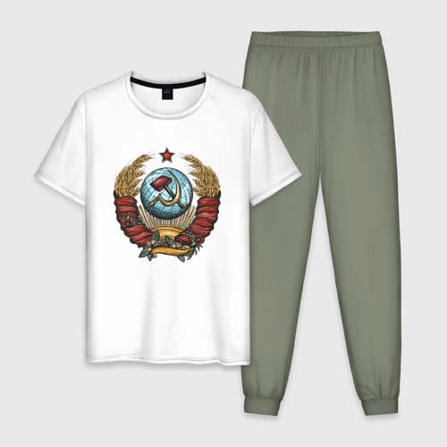 Мужская пижама с белой футболкой хлопок Серп и молот СССР