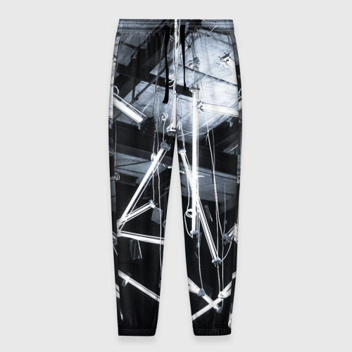 Мужские брюки 3D с принтом Абстрактное множество фонарей во тьме - Белый, вид спереди #2