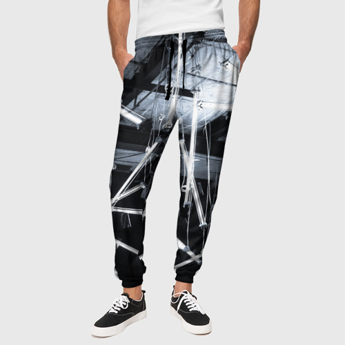 Мужские брюки 3D с принтом Абстрактное множество фонарей во тьме - Белый, вид сбоку #3