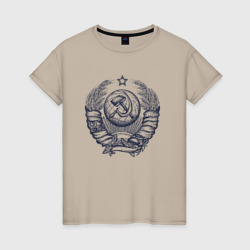 Женская футболка хлопок Серп и молот СССР синего цвета