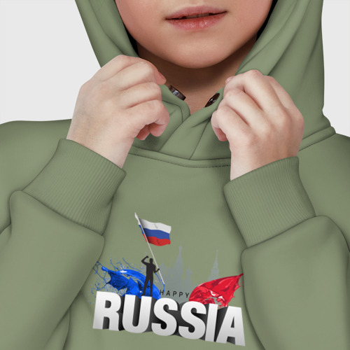 Детское худи Oversize хлопок Russia объемный текст, цвет авокадо - фото 7