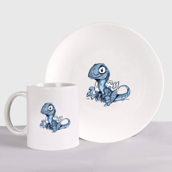 Набор: тарелка + кружка Велоцераптор динозавр