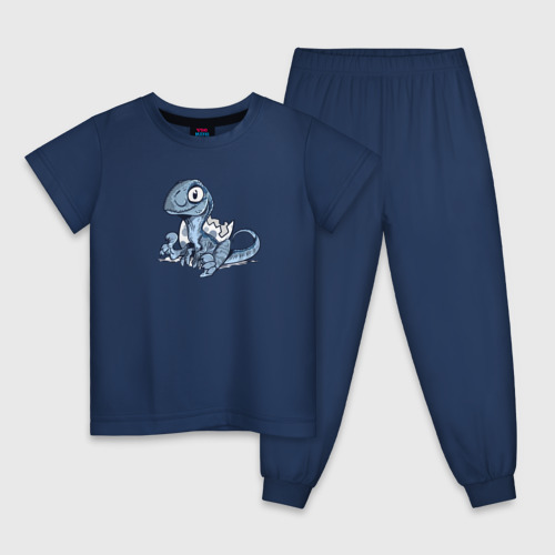 Детская пижама хлопок с принтом Велоцераптор динозавр, вид спереди #2