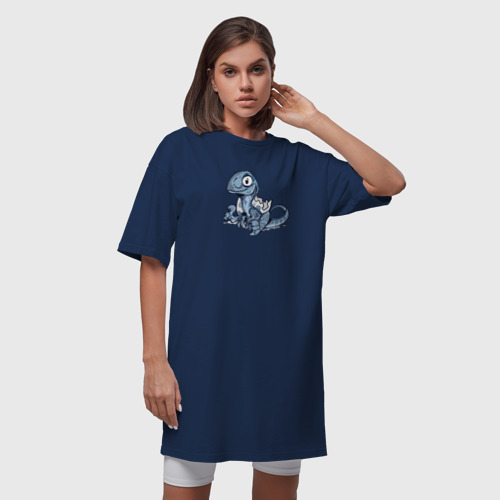 Платье-футболка хлопок Велоцераптор динозавр, цвет темно-синий - фото 5