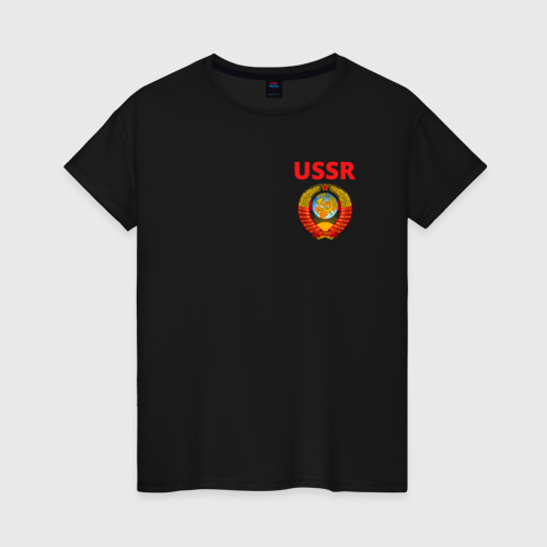 Женская футболка хлопок USSR логотип, цвет черный