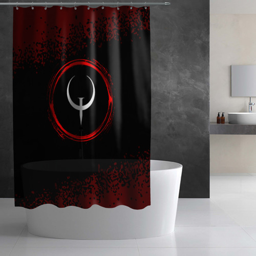 Штора 3D для ванной Символ Quake и краска вокруг на темном фоне - фото 2