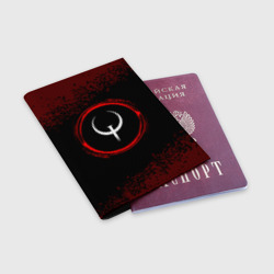 Обложка для паспорта матовая кожа Символ Quake и краска вокруг на темном фоне - фото 2