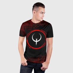 Мужская футболка 3D Slim Символ Quake и краска вокруг на темном фоне - фото 2