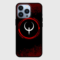 Чехол для iPhone 13 Pro Символ Quake и краска вокруг на темном фоне