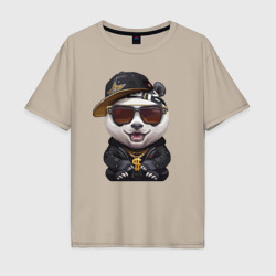 Мужская футболка хлопок Oversize Крутой панда в тёмных очках