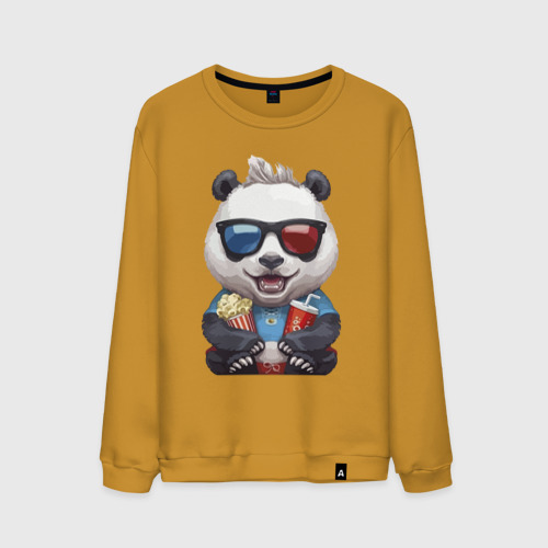 Мужской свитшот хлопок Прикольный панда с попкорном и колой, цвет горчичный