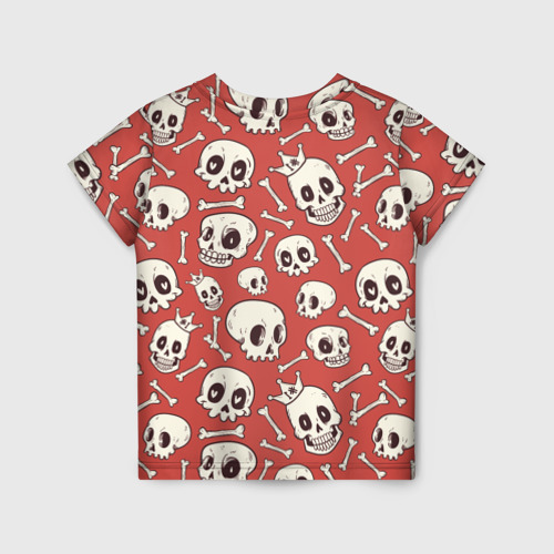 Детская футболка 3D с принтом Черепа на красном фоне, вид сзади #1