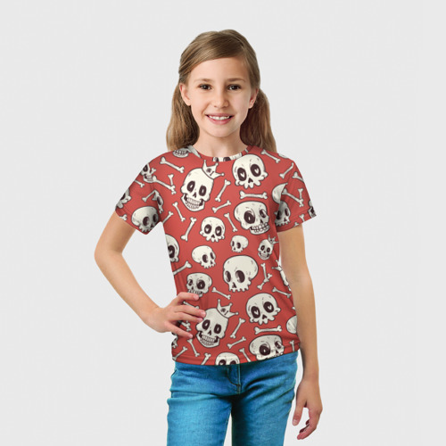 Детская футболка 3D с принтом Черепа на красном фоне, вид сбоку #3