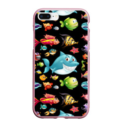 Чехол для iPhone 7Plus/8 Plus матовый Прикольная акула и другие жители океана