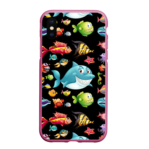 Чехол для iPhone XS Max матовый Прикольная акула и другие жители океана, цвет малиновый