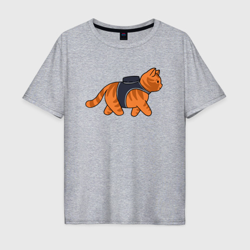 Мужская футболка хлопок Oversize Минималистичны котик из stray, цвет меланж