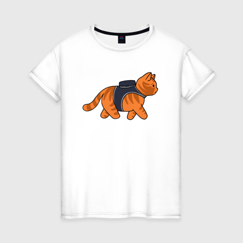 Женская футболка хлопок Минималистичны котик из stray, цвет белый