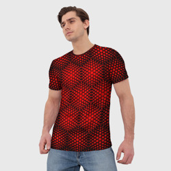Мужская футболка 3D Красные неоновые соты - текстура - фото 2