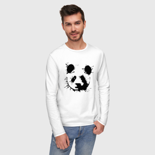 Мужской лонгслив хлопок Прикольный панда - клякса, цвет белый - фото 3