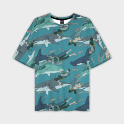 Ныряльщики и акулы - паттерн – Мужская футболка oversize 3D с принтом купить со скидкой в -50%