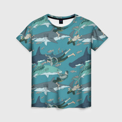 Ныряльщики и акулы - паттерн – Женская футболка 3D с принтом купить со скидкой в -26%