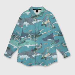 Ныряльщики и акулы - паттерн – Женская рубашка oversize 3D с принтом купить