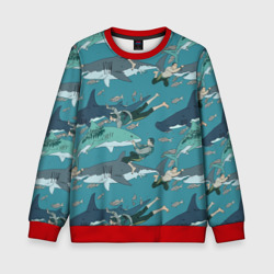 Ныряльщики и акулы - паттерн – Детский свитшот 3D с принтом купить со скидкой в -35%