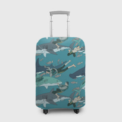 Ныряльщики и акулы - паттерн – Чехол для чемодана 3D с принтом купить