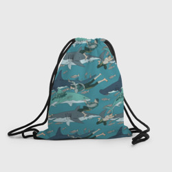 Ныряльщики и акулы - паттерн – Рюкзак-мешок 3D с принтом купить со скидкой в -25%