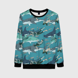 Ныряльщики и акулы - паттерн – Женский свитшот 3D с принтом купить со скидкой в -35%