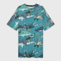 Ныряльщики и акулы - паттерн – Платье-футболка 3D с принтом купить