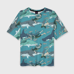 Ныряльщики и акулы - паттерн – Женская футболка oversize 3D с принтом купить со скидкой в -50%