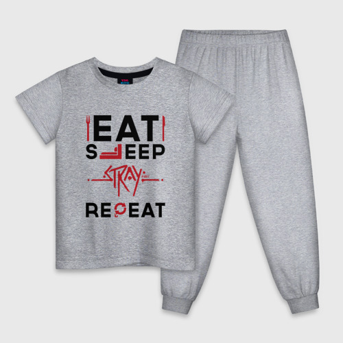 Детская пижама хлопок с принтом Надпись: Eat Sleep Stray Repeat, вид спереди #2