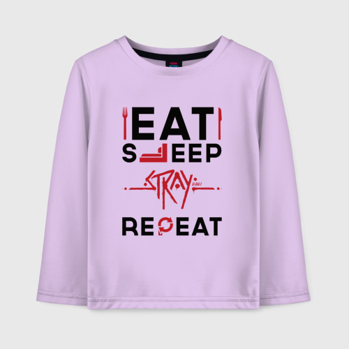 Детский лонгслив хлопок с принтом Надпись: Eat Sleep Stray Repeat, вид спереди #2