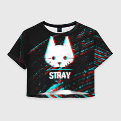 Женская футболка Crop-top 3D Stray в стиле glitch и баги графики на темном фоне