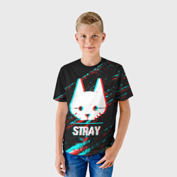 Детская футболка 3D Stray в стиле glitch и баги графики на темном фоне - фото 2