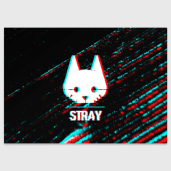 Поздравительная открытка Stray в стиле glitch и баги графики на темном фоне