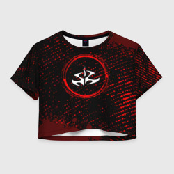 Женская футболка Crop-top 3D Символ Hitman и краска вокруг на темном фоне