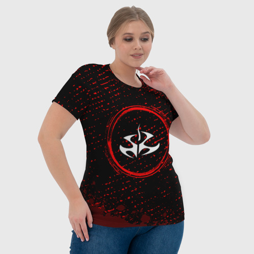 Женская футболка 3D Символ Hitman и краска вокруг на темном фоне, цвет 3D печать - фото 6