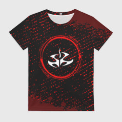 Женская футболка 3D Символ Hitman и краска вокруг на темном фоне