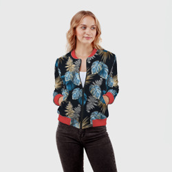Женский бомбер 3D Свет неоновых листьев - фото 2
