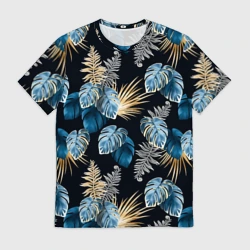 Мужская футболка 3D Свет неоновых листьев