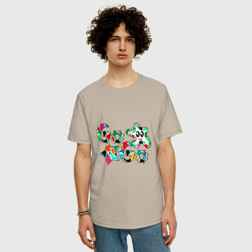 Мужская футболка хлопок Oversize Go-Go аппликация разноцветные буквы, цвет миндальный - фото 3