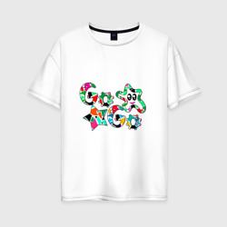 Женская футболка хлопок Oversize Go-Go аппликация разноцветные буквы